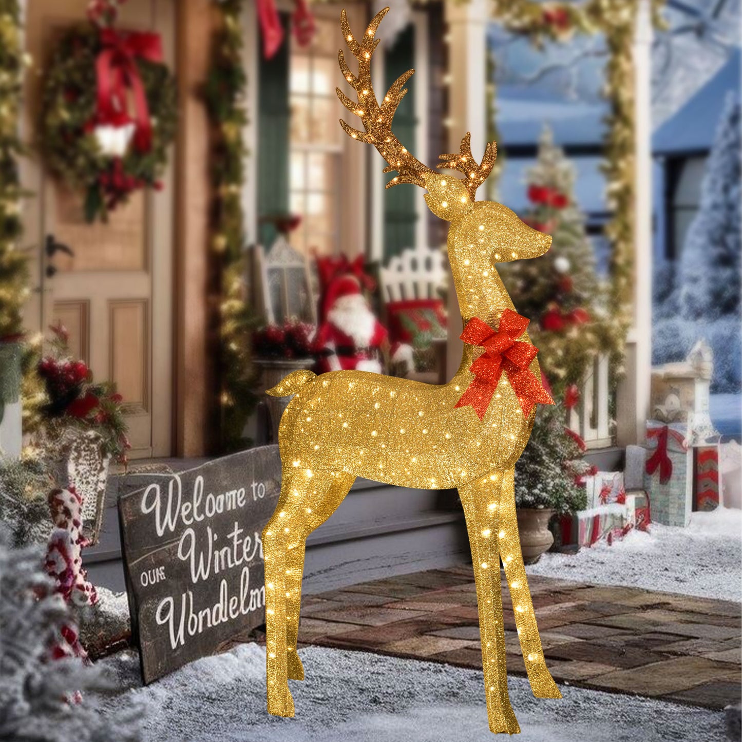 8.8 Ft Lighted Outdoor Christmas Deer - HOYECHI Christmas Decor Outside Lighted Huge Buck with 200 LED Lights, for Front Yard Porch Gardens Lawns Party Parks Malls - Gol