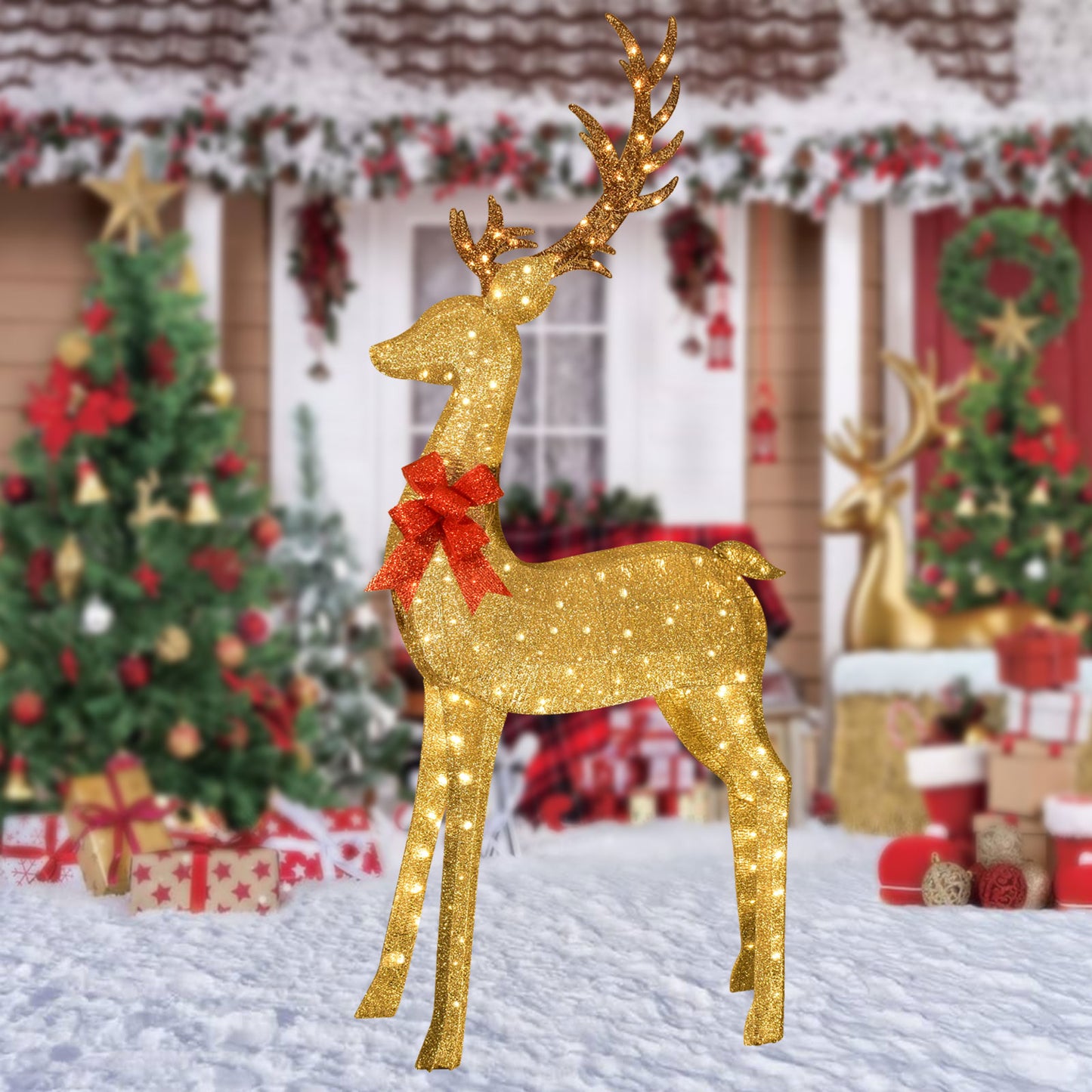 8.8 Ft Lighted Outdoor Christmas Deer - HOYECHI Christmas Decor Outside Lighted Huge Buck with 200 LED Lights, for Front Yard Porch Gardens Lawns Party Parks Malls - Gol