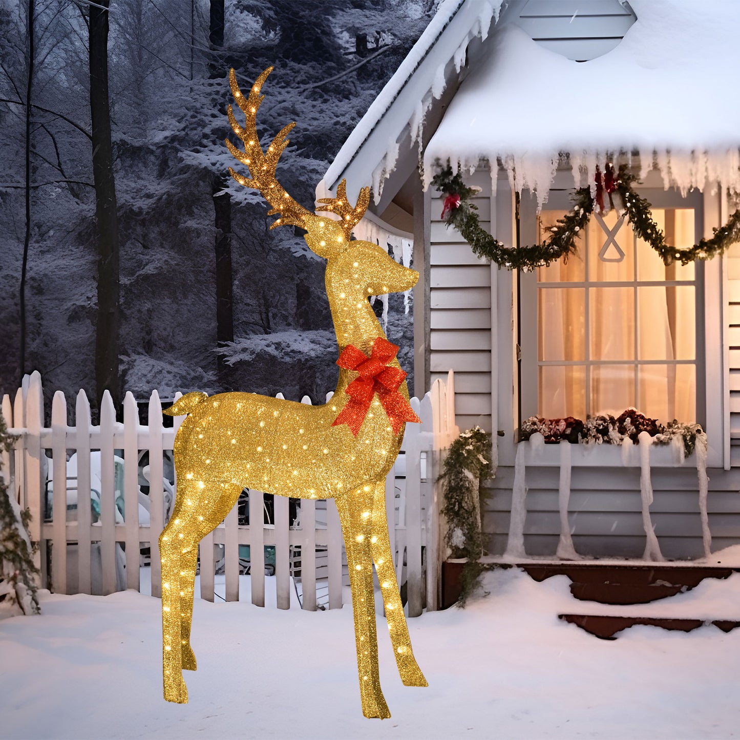 8.8 Ft Lighted Outdoor Christmas Deer - HOYECHI Christmas Decor Outside Lighted Huge Buck with 200 LED Lights, for Front Yard Porch Gardens Lawns Party Parks Malls - Gol