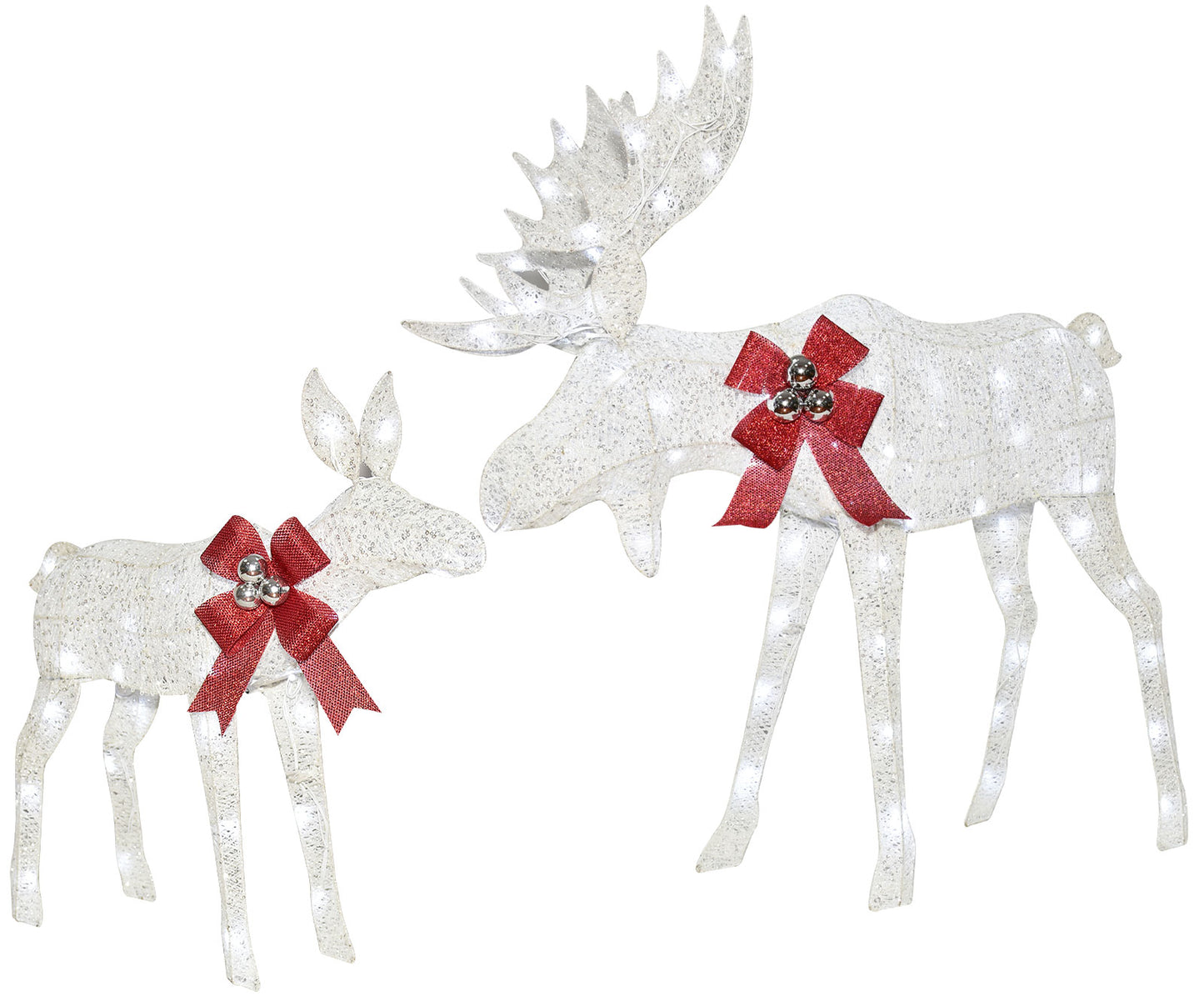 Lighted Christmas Decoration Moose Family - Light up Moose 2 Set with 135 Lights - Outdoor Yard Decoration Kit Including 2-Piece Deer, Stakes, and Extension Cord -White