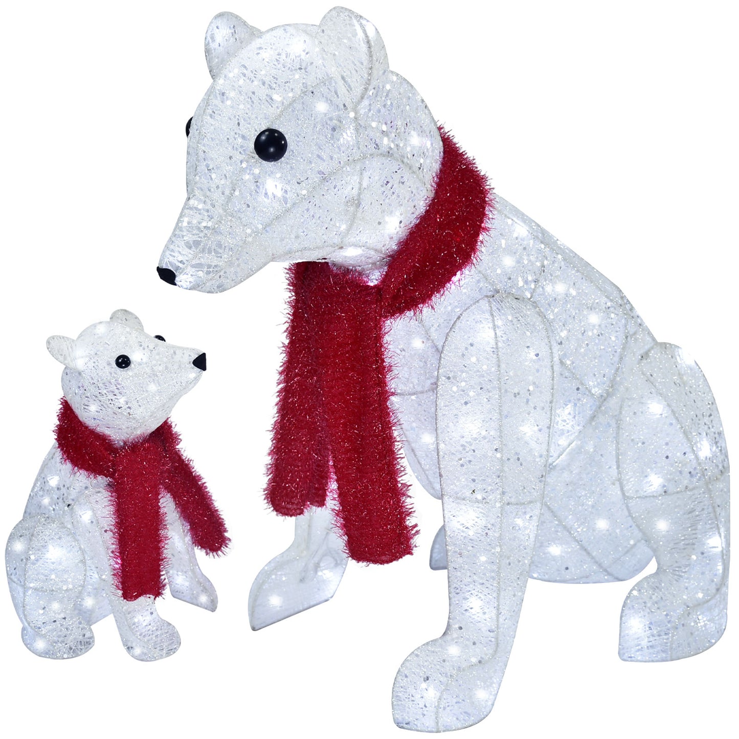 Lighted Polar Bear Family 2PCS - Large All-Weather Pre-Lit Outdoor Christmas Décor for Front Yard and Lawn with 140 Pre-Strung LED Lights, Zip Ties, Extension Cord, and Ground Stakes - Red/White