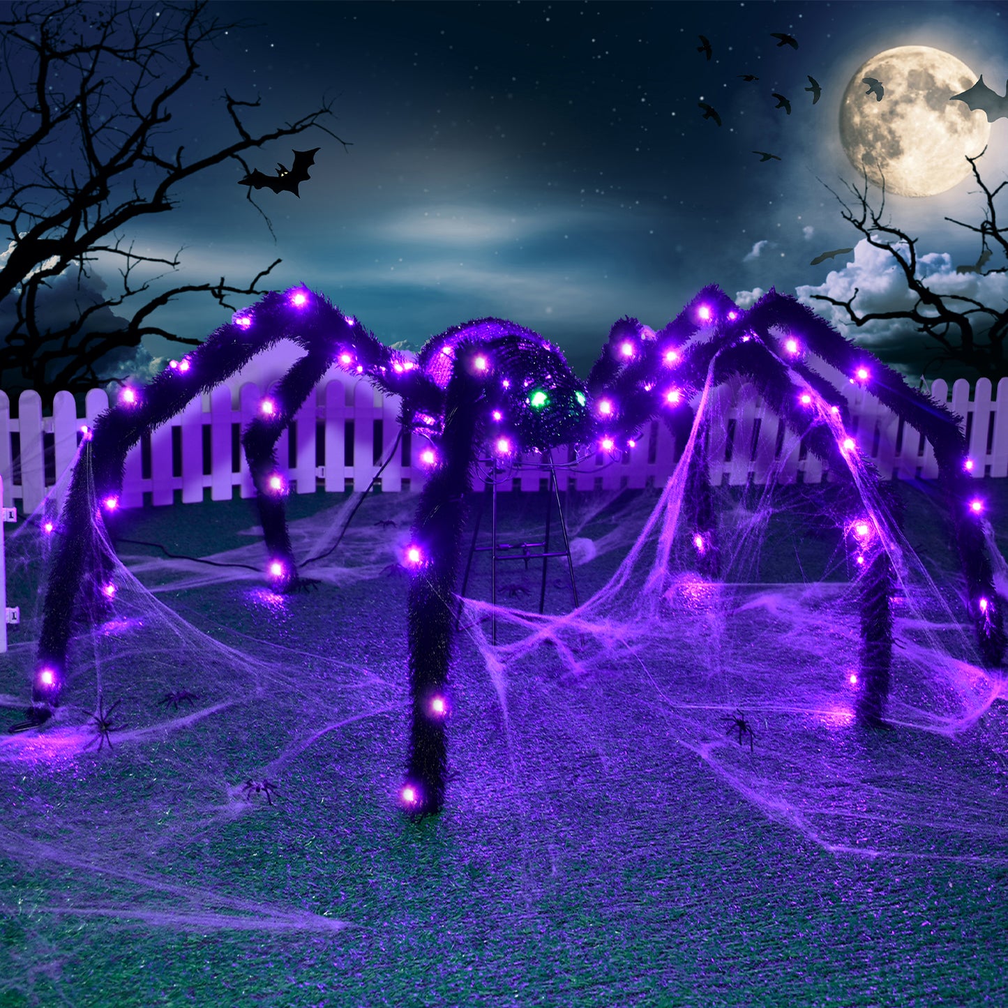 Halloween Decorations Outside Giant Spider - HOYECHI Outdoor Halloween Decor Lighted Spider 4.2FT, Light Up Spider with 90 LED Lights, Ground Stakes, for Front Yard Porch Gardens Lawns Party