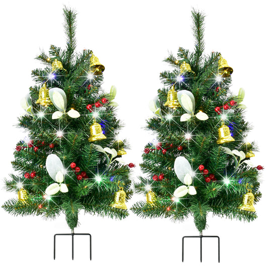 Set of 2 Christmas Tree Outdoor - Prelit Xmas Tree w/ 80 LED Multi-Color, for Outside Holiday Display Yard Front Porch Pathway Decor