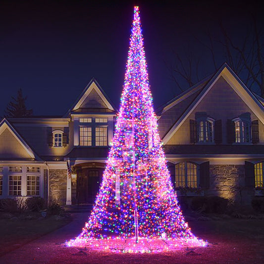 Flagpole LED Christmas Tree 33ft - Christmas Decorations Outdoor - 8,400 LED Tree Multicolor - Suitable for Existing Flagpoles