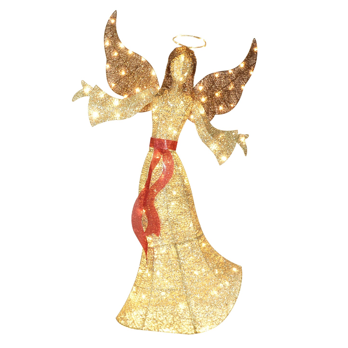 5FT Outdoor Angel Christmas Decoration - Light Up Outdoor Christmas Decorations Angels with 120 LED Lights - Elegant Winged Holiday Figure for Lawn with Bow, Halo, Extension Cord and Ground Stakes