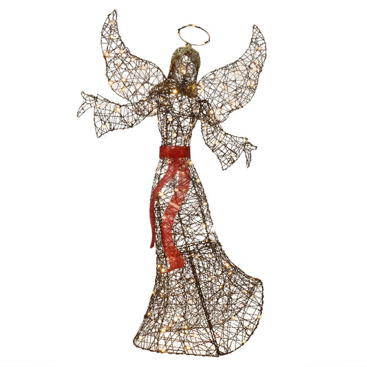 5FT Outdoor Angel Christmas Decoration - HOYECHI Outside Christmas Decor Rattan Angels with 120 LED Lights, Elegant Winged Holiday Figure for Lawn with Bow, Halo, Extension Cord and Ground Stakes