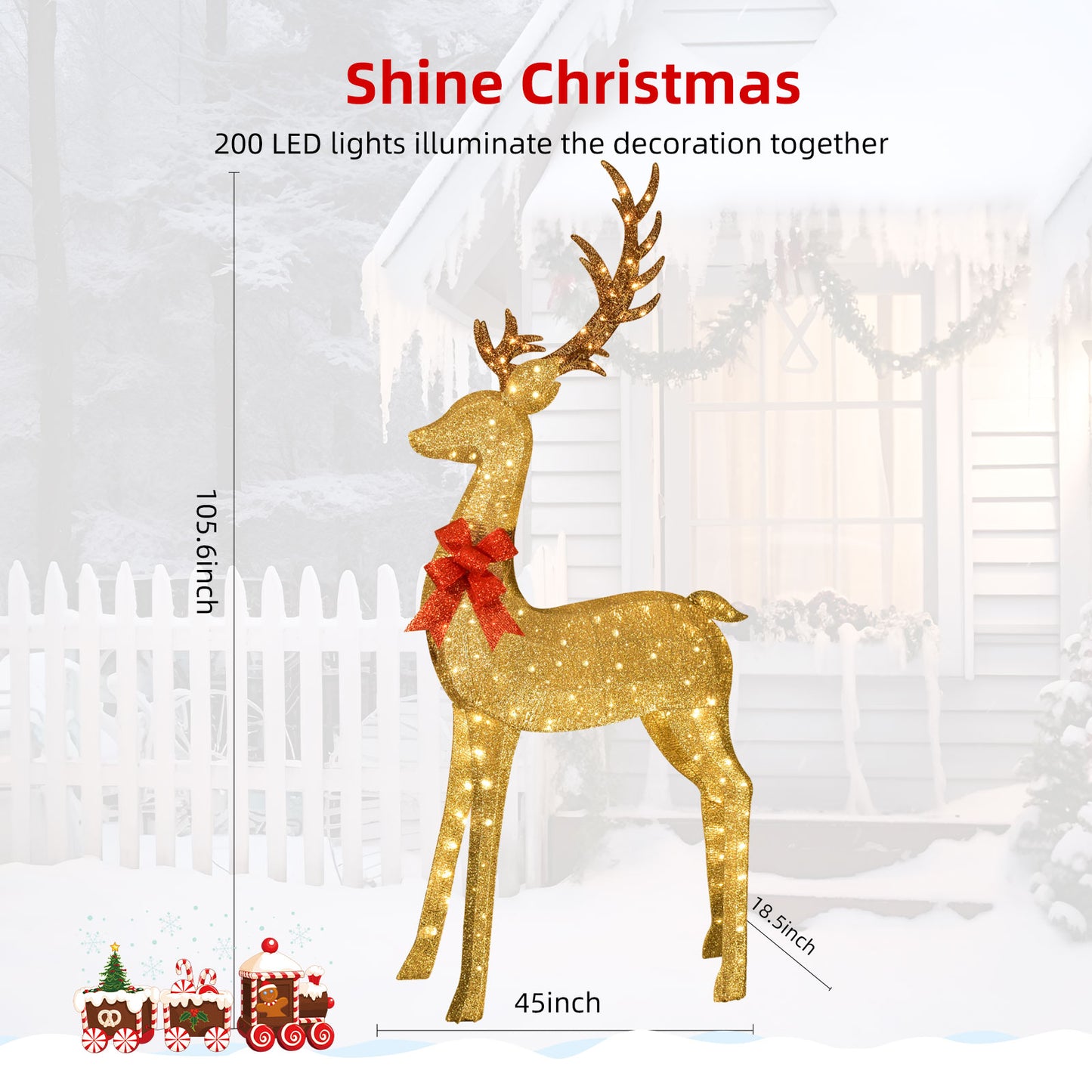 8.8 Ft Lighted Outdoor Christmas Deer - HOYECHI Christmas Decor Outside Lighted Huge Buck with 200 LED Lights, for Front Yard Porch Gardens Lawns Party Parks Malls - Gol