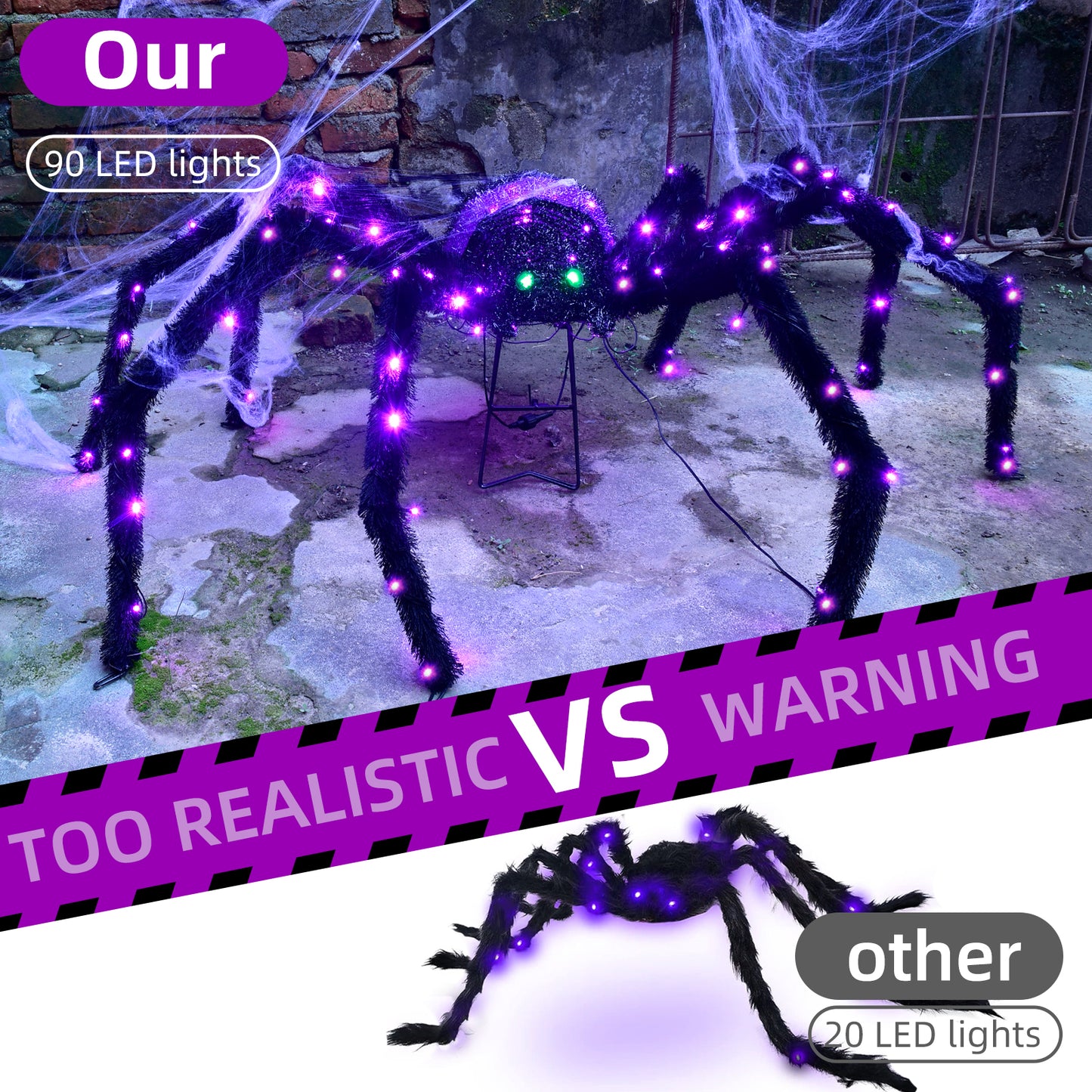 Halloween Decorations Outside Giant Spider - HOYECHI Outdoor Halloween Decor Lighted Spider 4.2FT, Light Up Spider with 90 LED Lights, Ground Stakes, for Front Yard Porch Gardens Lawns Party