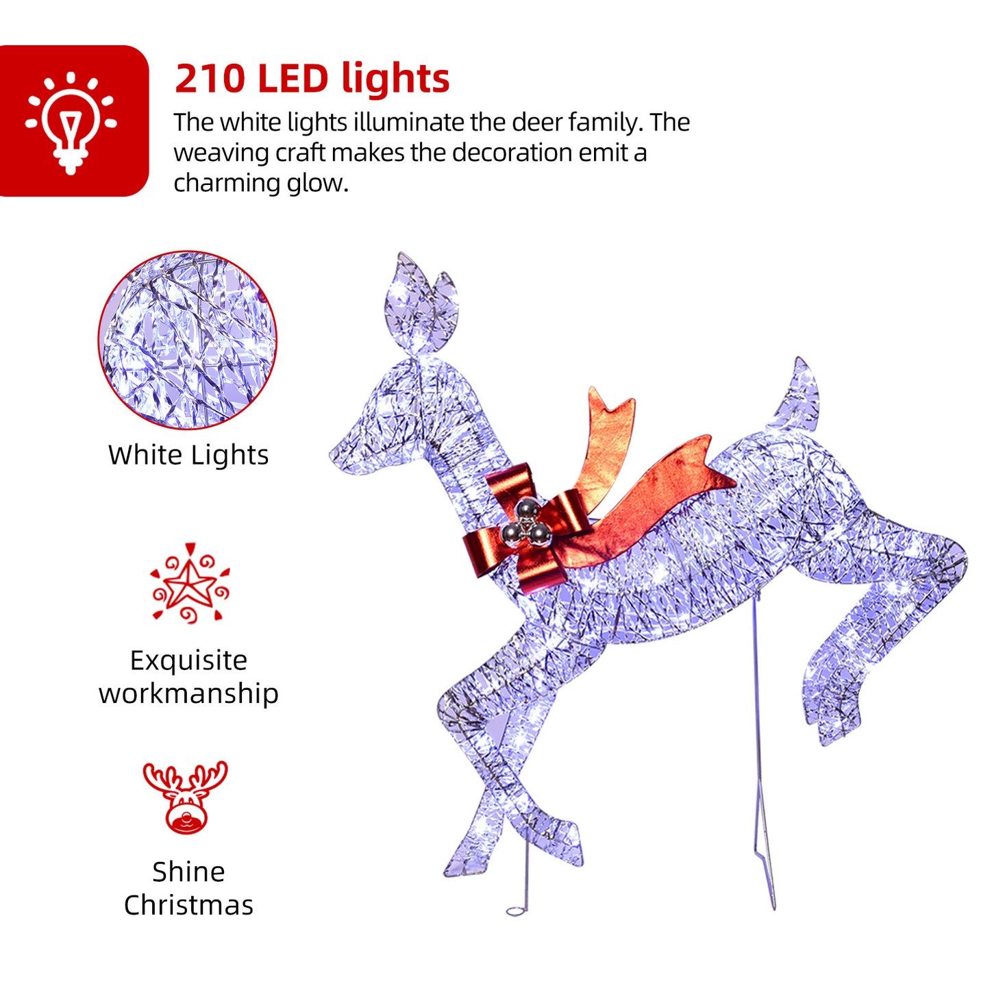 Outdoor Christmas Decorations Reindeer Family - HOYECHI Light Up Deer 3 Set with 210 LED Lights - Outside Yard Decor Kit Including Lighted 3-Piece Deer, Plug, Stakes - Sliver