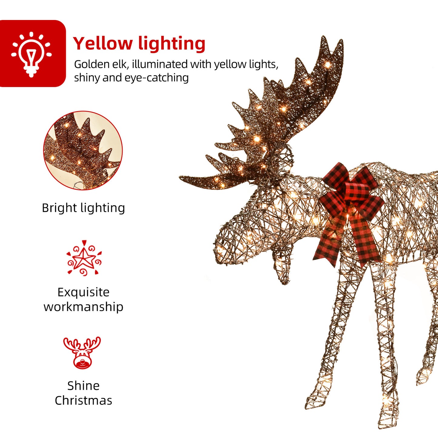 Lighted Christmas Decoration Moose Family - Light up Moose 2 Set with 135 Lights - Outdoor Yard Decoration Kit Including 2-Piece Deer, Stakes, and Extension Cord - Brown - Woven Rattan