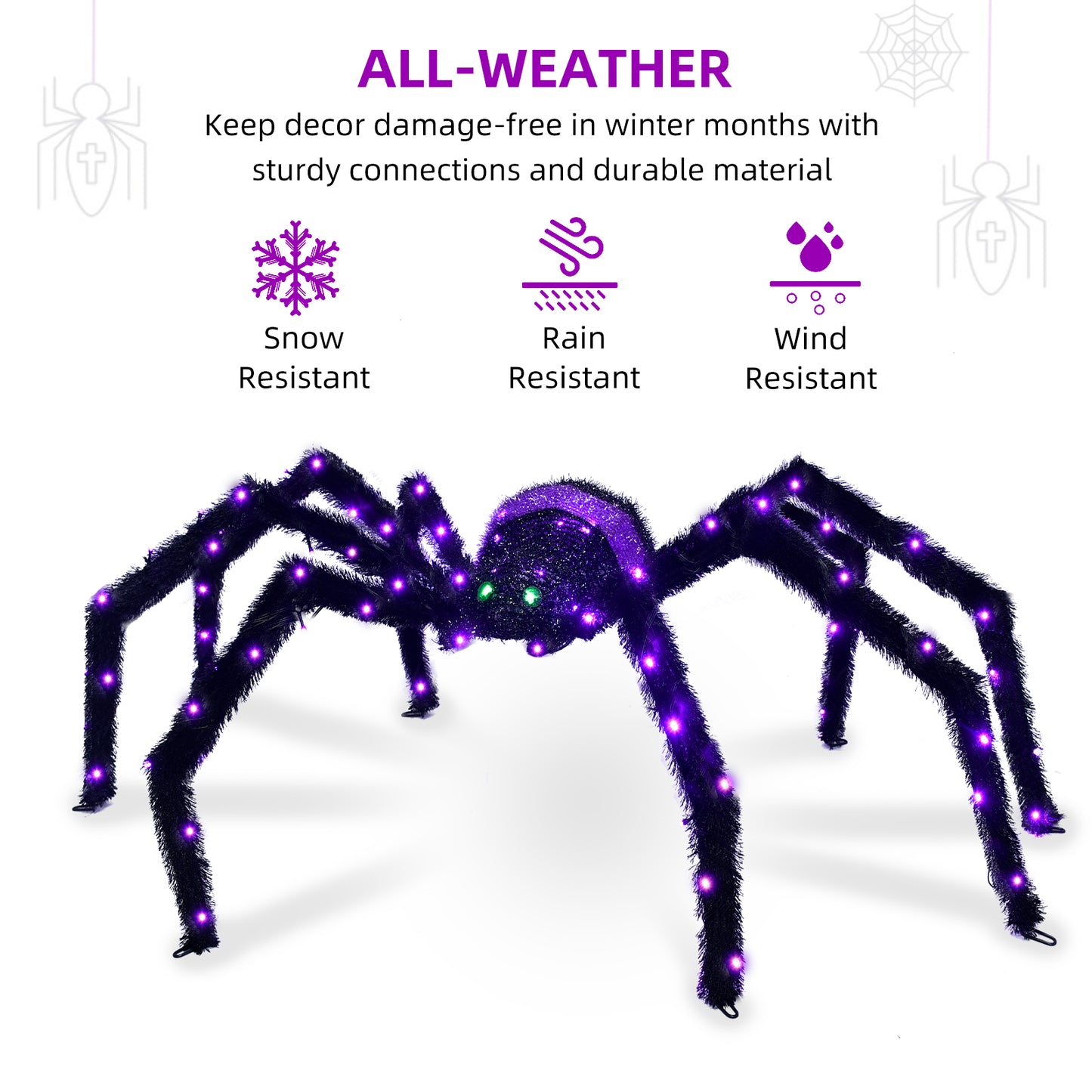 Halloween Decorations Outside Giant Spider - HOYECHI Outdoor Halloween Decor Lighted Spider 4.2FT, Light Up Spider with 90 LED Lights, Ground Stakes, for Front Yard Porch Gardens Lawns Party