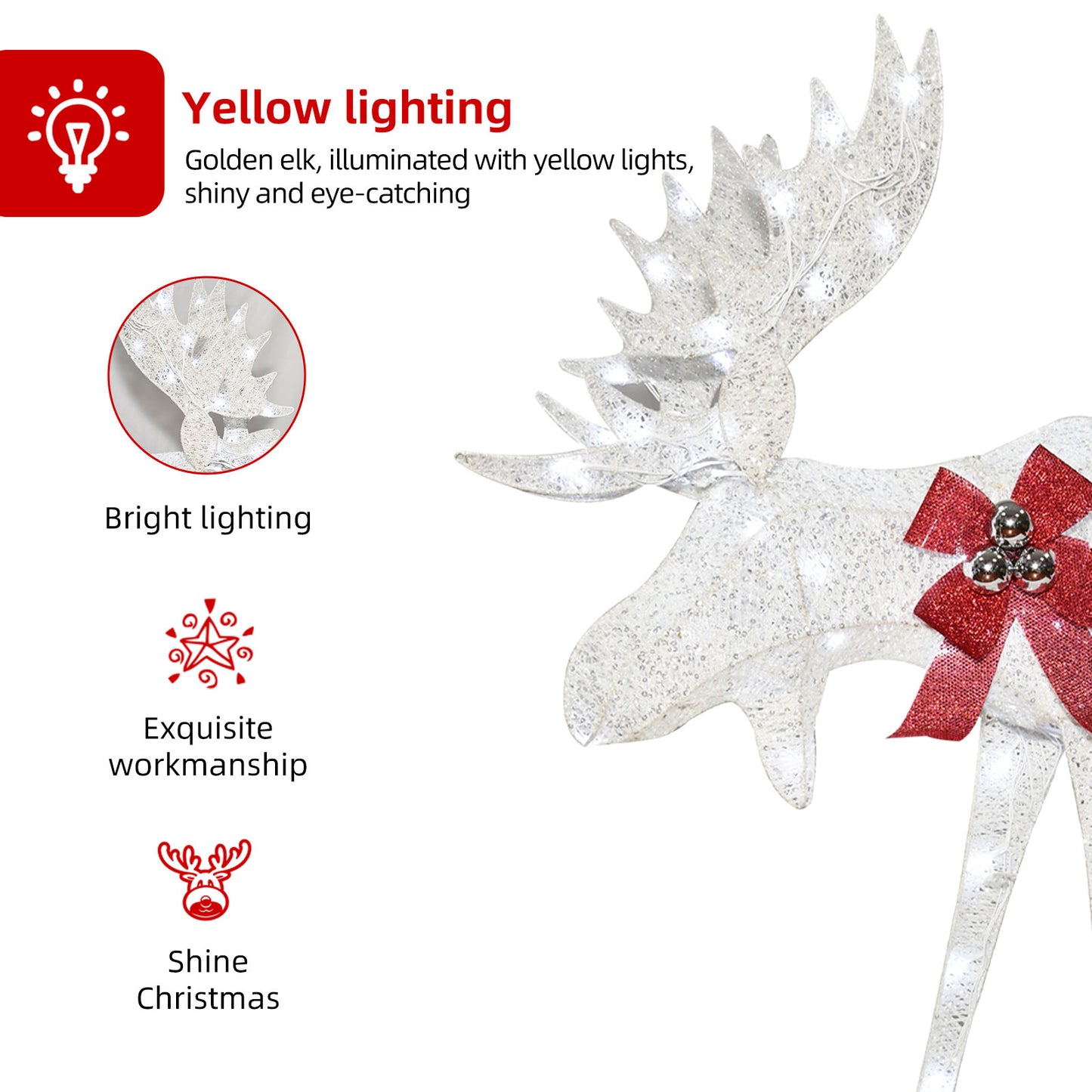 Lighted Christmas Decoration Moose Family - Light up Moose 2 Set with 135 Lights - Outdoor Yard Decoration Kit Including 2-Piece Deer, Stakes, and Extension Cord -White