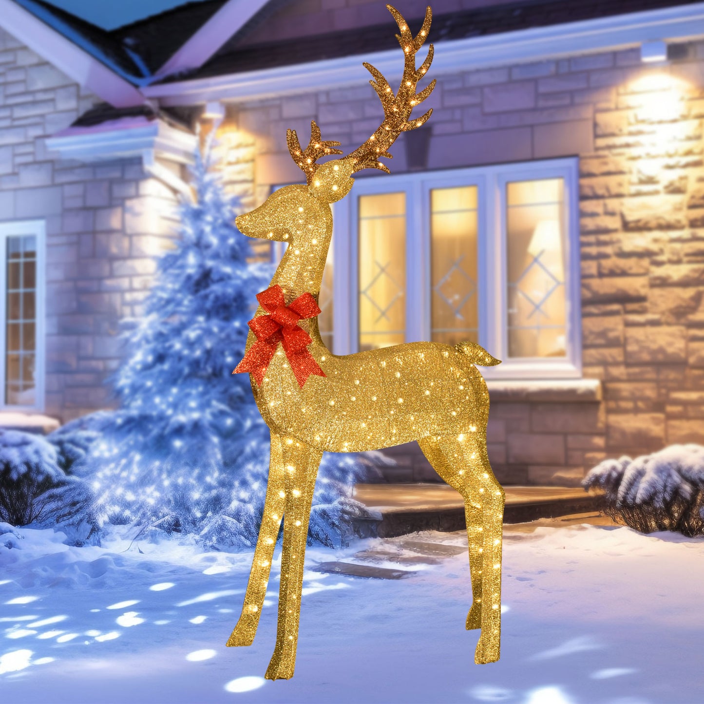 8.8 Ft Lighted Outdoor Christmas Deer - HOYECHI Christmas Decor Outside Lighted Huge Buck with 200 LED Lights, for Front Yard Porch Gardens Lawns Party Parks Malls - Gol