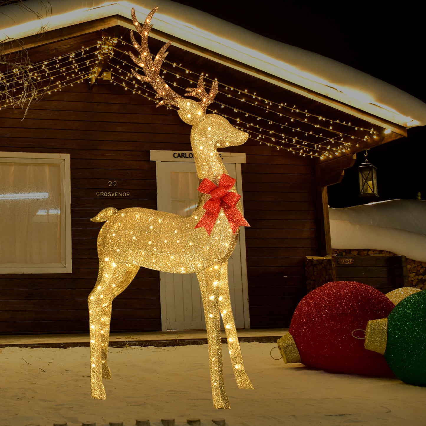 8.8 Ft Lighted Outdoor Christmas Deer - HOYECHI Christmas Decor Outside Lighted Huge Buck with 200 LED Lights, for Front Yard Porch Gardens Lawns Party Parks Malls - Gol