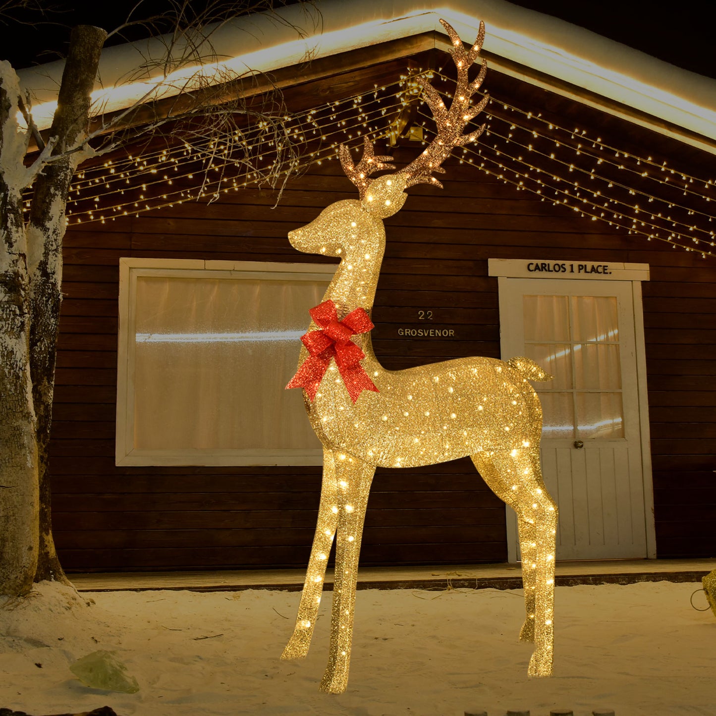 8.8 Ft Lighted Outdoor Christmas Deer - HOYECHI Christmas Decor Outside Lighted Huge Buck with 200 LED Lights, for Front Yard Porch Gardens Lawns Party Parks Malls - Gol